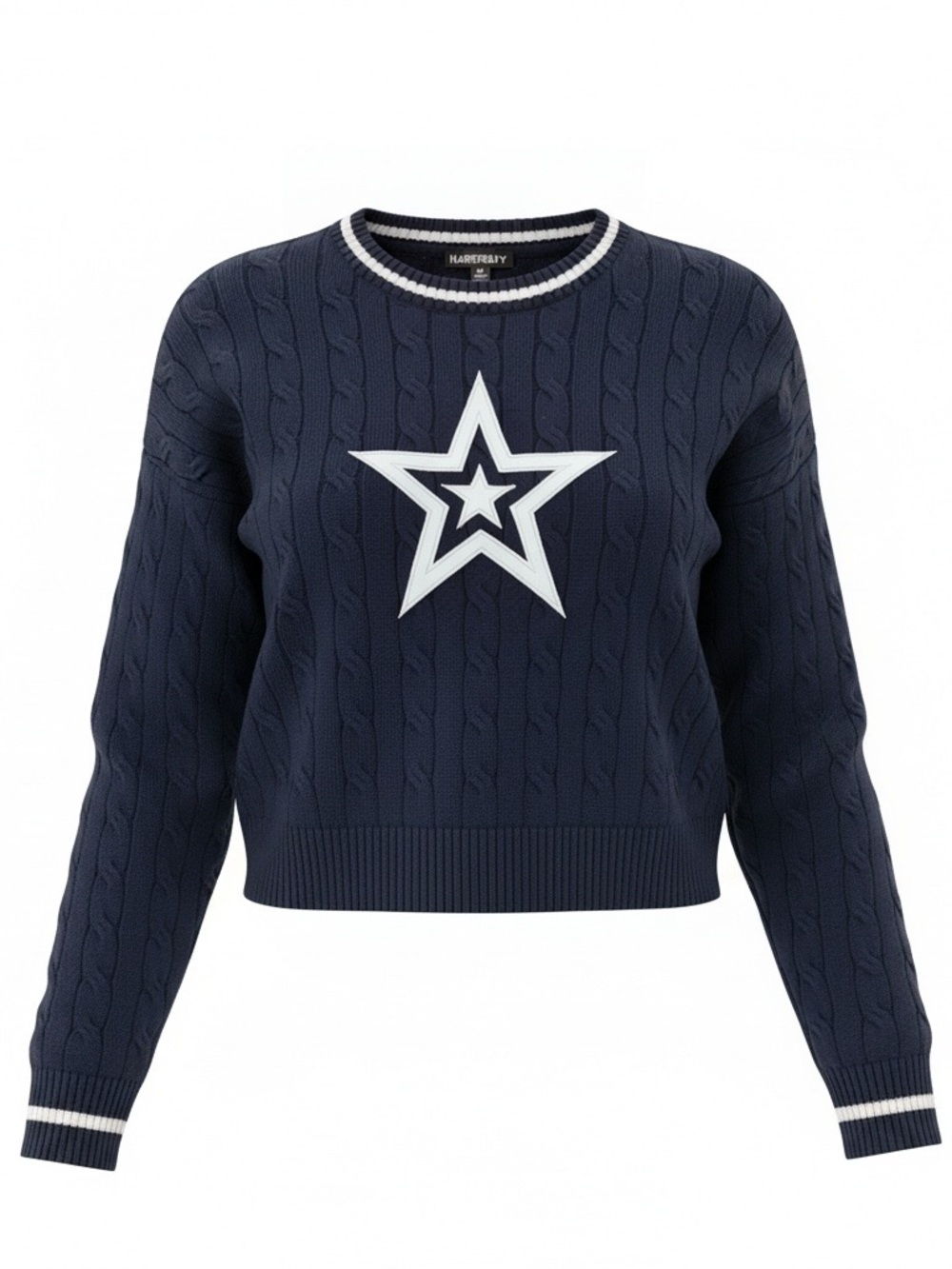 Harper Navy Cable-Knit Crew Sweater with White Star Applique